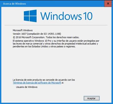 Imagen de Windows 10 al teclear winver