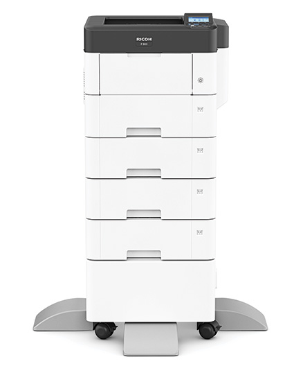 Imagen impresora Ricoh P 800, con cuatro cajones de papel como dotación.