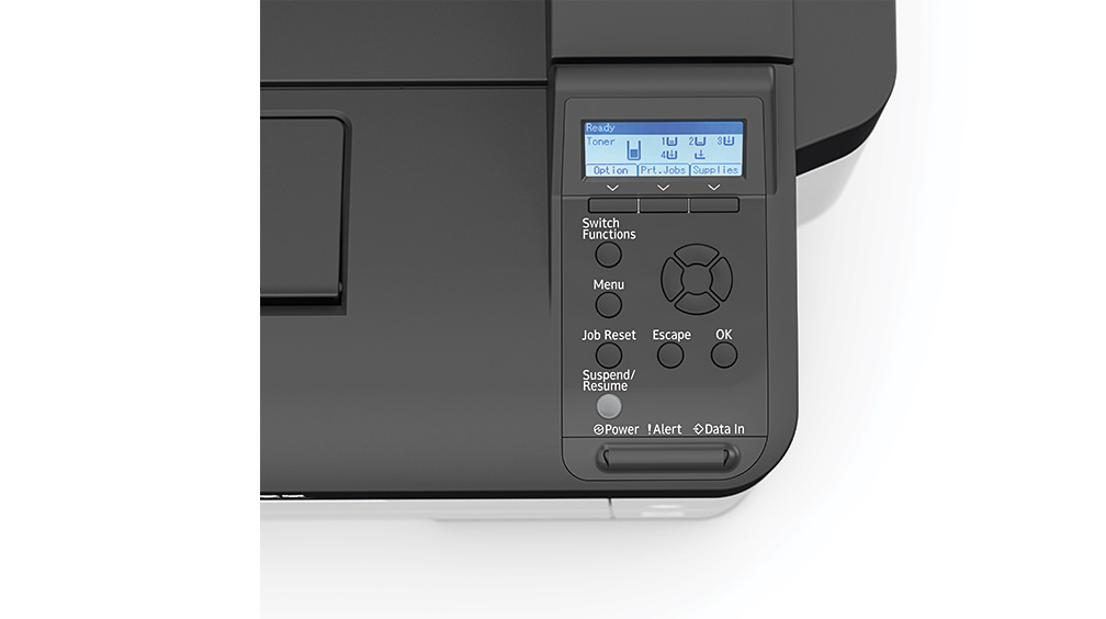 Imagen impresora Ricoh P 801, detalle panel de mandos LCD